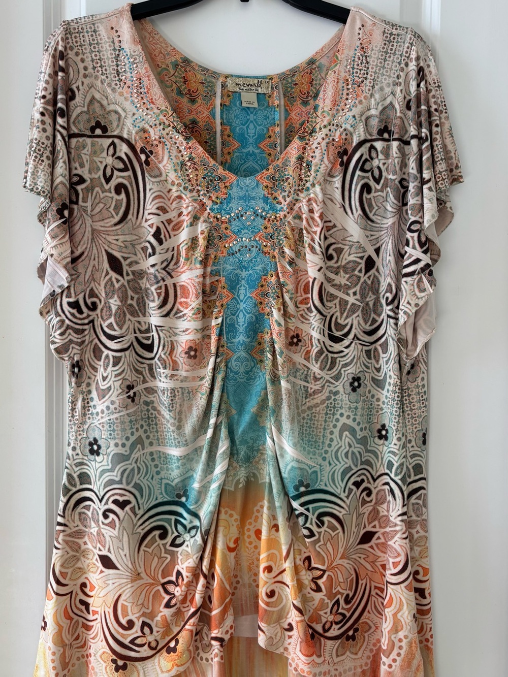 One World Live and Let Live Paisley Floral Embellished Blouse 1X